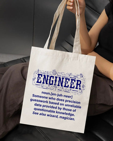 Canvas Tote Bag for Women Engineers Dope Reusable Grocery Shopping Work Travel Tote with Engineering Theme Gift, white with printed definition.