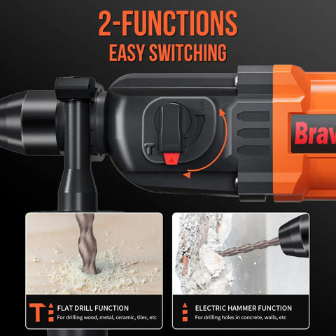 Cordless Rotary Hammer Drill With Brushless Motor 21V SDS Plus Hammer Drill showing two-mode operation dial
