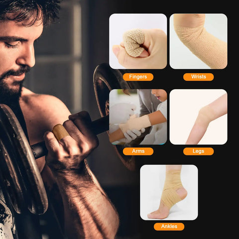 Self Adhering Bandage Wrap 12 Pack 2 Inch By 5 Yard Nonwoven Self Adhesive Bandage Tape used on fingers, wrists, arms, legs, ankles.