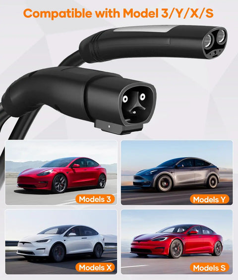 Top Notch 21 Foot Ev Charging Extension Cable 50 Amp 240 Volt Nacs Connector with Slick Lock Lever, compatible with Tesla models.