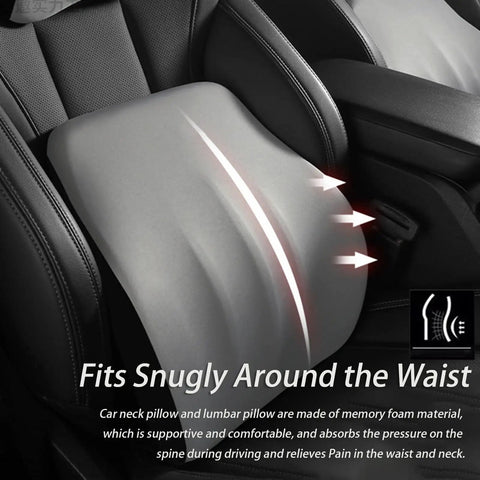 Upgrade Your Mini John Cooper Works Electric For 2025 And 2026 With This Super Comfy Headrest And Lumbar Support Cushion Set Featuring breathable grey lumbar cushion fitting snugly around the waist.