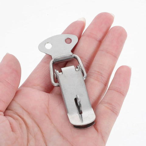 Heavy Duty Toggle Lock Clasp Buckle Latch With Screws Stainless Steel For Cabinet Boxes, shown in hand for scale.
