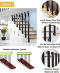 Rock Solid Matte Black Wrought Iron Handrail Adjustable Wall Mounted Stair Railing With Hella Grippy Nonslip Grip and Dang Easy Side Mount Brackets For A Badass Secure Way Upstairs, L-type square tube design.