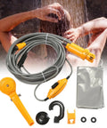 Portable Camping Shower Kit With 12V Pump Steady Water Flow ABS Body Outdoor Handheld Shower and accessories displayed.