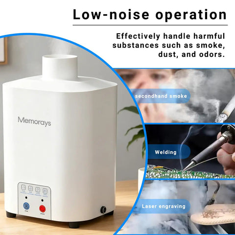 Pro Grade Compact Fume Extractor for Laser Engraver and 3D Printer, mini smoke scraper with low-noise operation.