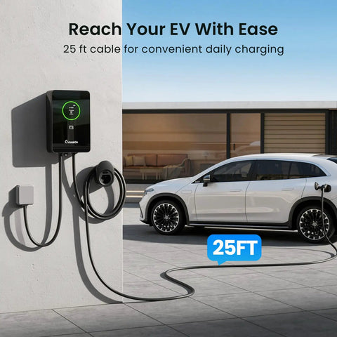 Lightning Quick 48 Amp Level 2 EV Charger Hardwired 11 5 Kw J1772 Home Charging Station with 25 ft cable for easy access.