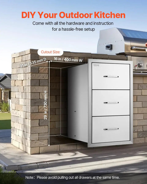 Outdoor Kitchen Drawers With Paper Towel Holder Stainless Steel Double Access Drawers for BBQ Island, installed view