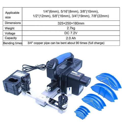 Heavy Duty Tube Bender Kit For Copper Pipes with ratcheting tool, handles 1/4 to 7/8 inch tubes for HVAC use.