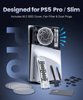 Cooling And Dust Protection Upgrade Kit For PS5 Pro And PS5 Slim With M2 SSD Heatsink Cover Four Fan Dust Filters Port Plugs Brush And Small Tools