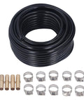 Big Time 100FT 3/8 Inch Air Hose Plus Pond Tubing Kit For Pond Pump And Aerator System Built With Hella Strong PVC Giving Serious Durability And Leak Proof Performance You Really Gonna Dig This Heavy Duty Gear For Any Water Feature At Home. Black coiled PVC air hose with fittings and clamps