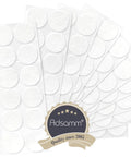 120 Pack Self Stick Felt Furniture Sliders Round 1.5 Inch White on sheets, displaying thick cushioned pads for floor protection.