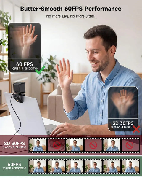 Crisp 4K Webcam Featuring Sony IMX363 Sensor And Breezy 60 FPS Streaming For PC Gaming And Home Office Use with side-by-side video comparison.