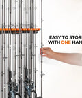 Heavy Duty Vertical Fishing Rod Holder Wall Mounted Rack Hooks Up 15 Large Rods Or Rod And Reel Combos In Just 18 Inches Of Wall Space Holds Up To 33 Lbs Easy 3 Screw Install Perfect For Freshwater Or Saltwater Gear