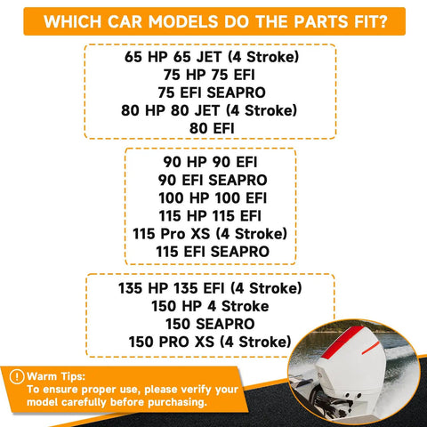 Chart showing Mercury Marine Outboard Motor models compatible with Thermostat With Housing Kit For Mercury 65 HP Through 150 HP 4 Stroke