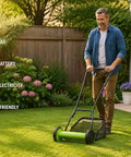 12 Inch Manual Reel Lawn Mower With 5 Blade Cutting System And Grass Catcher Bag, No Gas Or Electricity Needed, Lightweight hand-push mower in garden