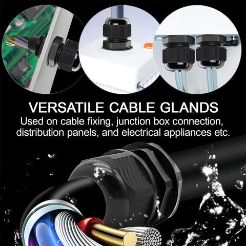 PG21 Cable Glands 20 Pack Waterproof Adjustable Range 12.5 To 18mm for wires and electrical cables with gaskets in use