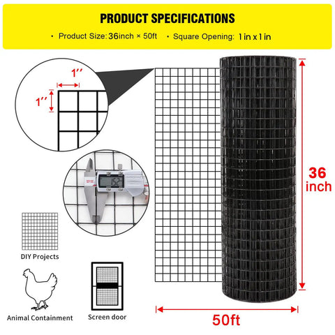 36 Inch By 50 Foot One Inch Heavy Duty Hardware Cloth 16 Gauge Black Vinyl Coated Welded Fence Mesh For Home And Garden Projects And Easy Yard Fence Upgrades For Quick Installation And Lasting Durability