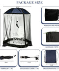 All In One Beach Umbrella With Mosquito Net For Chairs, Strollers, And Camping, Includes Universal Clamp, Drawstring Bag, Sandbags