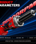 Cordless 1100W Brushless Braking Die Grinder With Three Level Variable Speed Up To 26000 RPM And One Quarter Inch Precision Chuck