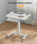 Mobile Standing Desk On Wheels With Drawer, 28 Inch Rolling Laptop Cart With Cup Holder And Hooks, Height Adjustable Workstation
