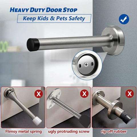 Heavy Duty 6 Inch Wall Door Stopper Set Premium Stainless Steel Brushed Nickel Finish with rubber bumper for safety