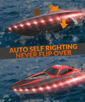 High Speed RC Boat With LED Hull Lights For Adults Up To 20 MPH Remote Control Boat 2.4GHz with auto self-righting feature