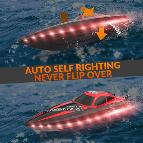 High Speed RC Boat With LED Hull Lights For Adults Up To 20 MPH Remote Control Boat 2.4GHz with auto self-righting feature