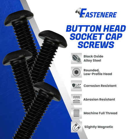 Heavy Duty Button Head Socket Cap Screws 5/16 24 X 1/2 Inch 25 Piece Alloy Steel with Black Oxide Finish and Low-Profile Head