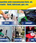 Heavy Duty 3/4 Inch Transmission Oil Cooler Hose Reel With NBR Inner And Braided Polyester Reinforcement, 20ft Power Steering And Hydraulic Line For Super High Pressure Use Up To 300 Psi, image showing various fuel types being filled.
