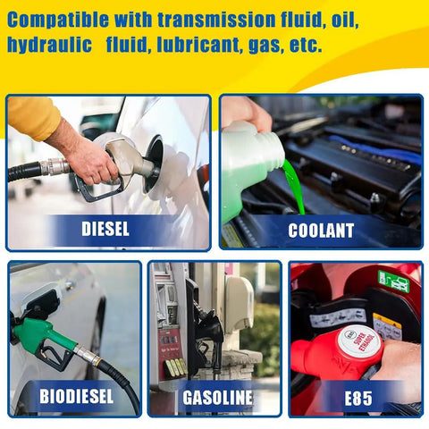 Heavy Duty 3/4 Inch Transmission Oil Cooler Hose Reel With NBR Inner And Braided Polyester Reinforcement, 20ft Power Steering And Hydraulic Line For Super High Pressure Use Up To 300 Psi, image showing various fuel types being filled.