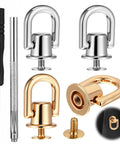 4 Pcs D Ring Hardware Kit For Purses And Bags 360 Degree Rotatable D Ring Studs And Screw Ball Rivets in gold and silver.