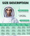 Beekeeping Essentials Starter Kit For Beginners With Full Body Bee Suit size chart showing L, XL, and XXL dimensions and features.