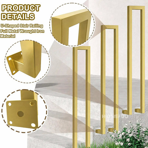 U Shape Stair Railing Indoor Outdoor Heavy Duty Galvanized Steel Handrail Wrought Iron Style close-up of metal details