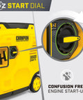 Close-up on EZ Start Dial of 6500-Watt RV Ready Portable Inverter Generator With Quiet Technology And Long Run Time Up To 18 Hours