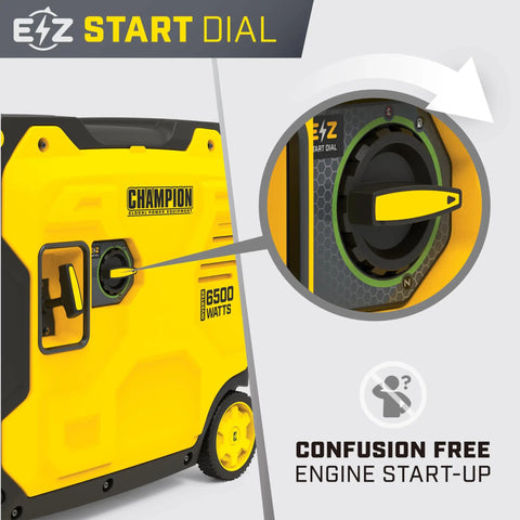 Close-up on EZ Start Dial of 6500-Watt RV Ready Portable Inverter Generator With Quiet Technology And Long Run Time Up To 18 Hours