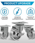 Industrial Casters Set Of 4 With 3 Inch By 1.25 Inch Cast Iron Wheel And Steel Frame, Heavy Duty Brakes, shown with upgrade features