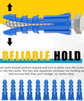 1000 Pack Blue Plastic Drywall Wall Anchors Ribbed Sizes 10 To 12 By 1 Inch for Hollow Walls and Concrete Kit