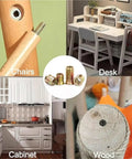 Rock Solid 188 Piece Hex Socket Nuts And Wrench Drill Bit Set displayed with wood and furniture pieces like chairs, desks, and cabinets.