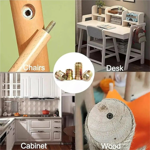 Rock Solid 188 Piece Hex Socket Nuts And Wrench Drill Bit Set displayed with wood and furniture pieces like chairs, desks, and cabinets.