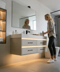 Modern bathroom vanity featuring Matte Black Cabinet Handles 3 Pack 5 Inch Modern Cabinet Pulls For Kitchen And Vanity Durable Solid Construction Fingerprint Resistant Drawer And Door Pulls Timeless Hardware For Cabinets And Furniture installed on drawers.