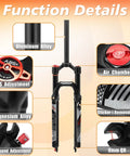 Air MTB Suspension Fork With Rebound Adjustment For 26 27.5 29 Wheels, 120mm Travel, Straight 28.6mm Tube, 9mm QR, detailed view