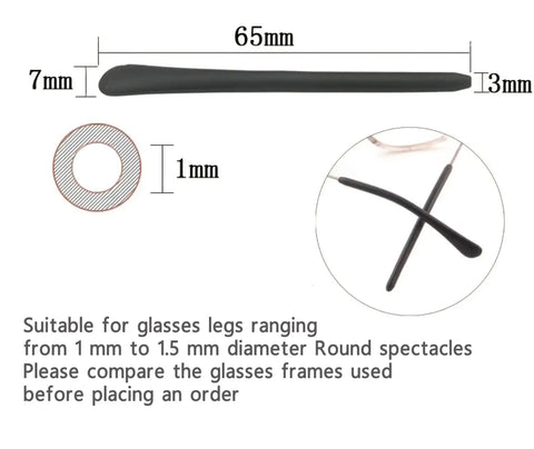 Colorful Silicone Eyeglass End Tips Set With Anti Slip Ear Hooks And Sport Strap Holder dimensions guide