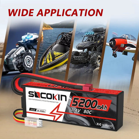 2S 7.4V 5200mAh 80C LiPo Battery With Hard Case T Plug For RC Cars Boats Drones Planes And Trucks High Discharge Power
