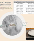 Marble Turntable For Dining Table With 360 Degree Silent Spin, Sintered Stone dimensions guide for size selection.