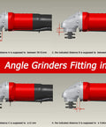 Universal 5 Inch Angle Grinder Slurp Guard Dust Shroud With Quick Clamp Fitting shown with fitting dimensions for 39-51mm grinders.
