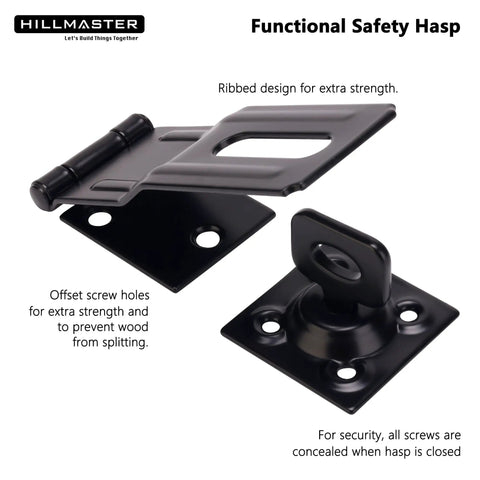 Heavy Duty Swivel Staple Hasps With Twist Knob Padlock Clasp Secures Gate Fence Or Barn Door Featuring Rust Proof Steel mounted with ribbed design.