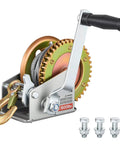 Beefy 1600 Lb Boat Winch With 32.8 Ft Steel Wire Hand Crank Towing Winch Two Way Ratchet Anti Slip Handle Easy Install For Boat Trailer And ATV Towing, shown with mounting bolts