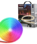 Neon Smart Indoor Outdoor Multi Color LED Light Strip 5M 16 Feet Waterproof RGB Tape coiled near packaging box.