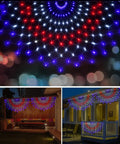 Patriotic Outdoor Net Lights All American 4x2 Ft Half Fan Flag Design With 450 Waterproof LED Red White Blue, 8 Modes illuminating porch