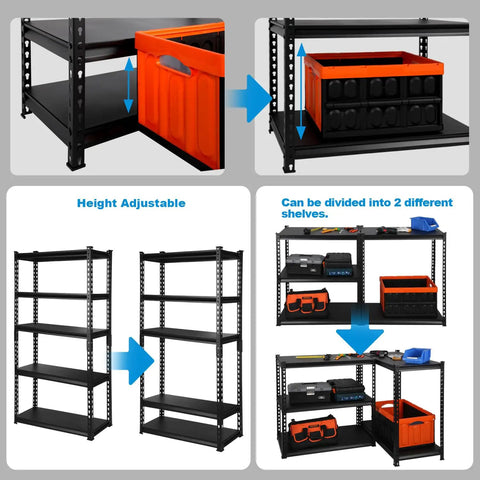 Heavy Duty Five Tier Metal Shelving Unit 1650 Pound Capacity Adjustable Layers For Garage Basement Kitchen Or Warehouse 27.5 By 12 By 59.8 Inches Straight Up Rock Solid Storage Rack